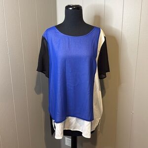 Z DKNY Women’s Large Short Sleeve Shirt Layered Sheer Colorblock